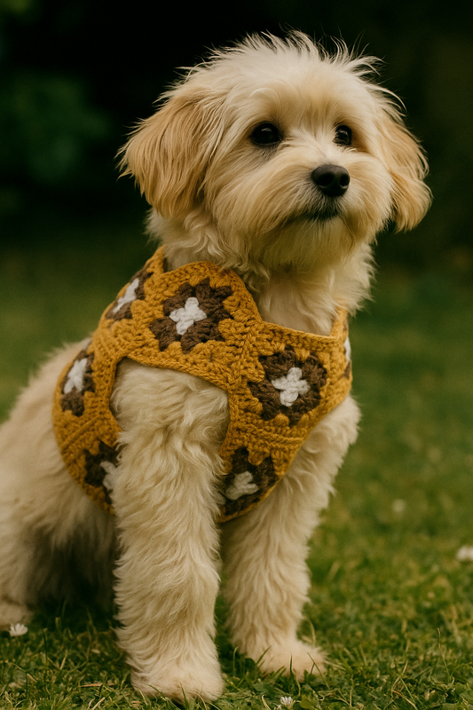 Retro Granny Square Dog Coat – Handmade Crochet Style for Chic Pets