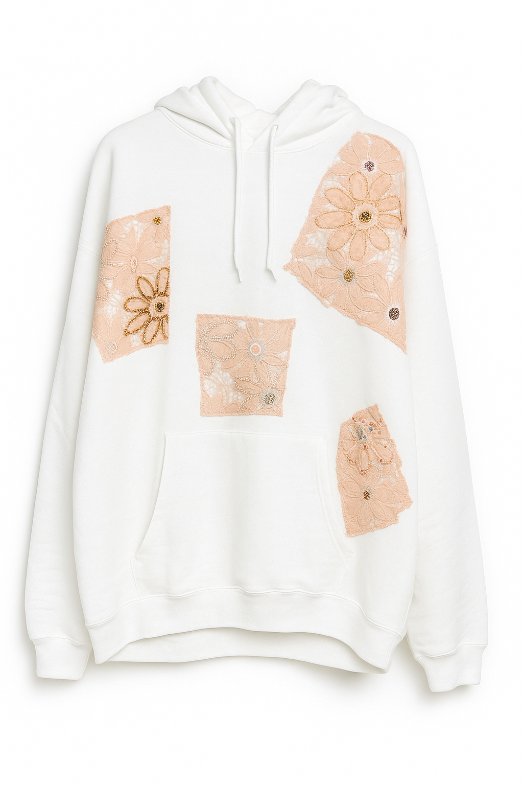 Luxe Patchwork Lace Hoodie Handmade Embellished Oversized Chic Hoodie XXL