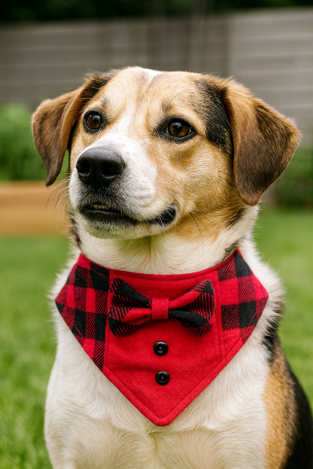 Cute Red Plaid Bow Tie Dog Bandana – Adorable Medium Pet Outfit for Holidays