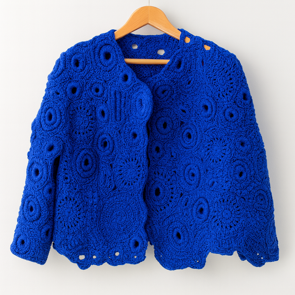 Royal Blue Couture Crochet Jacket – Handmade Luxury Designer Knitwear  Size L/XL