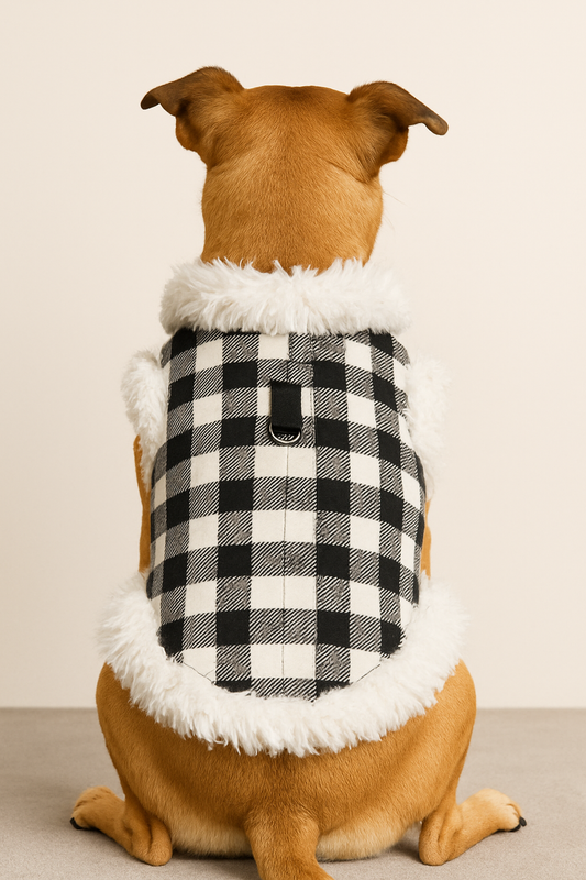 Buffalo Plaid Dog Coat with Fur Trim Stylish Winter Jacket for Pets