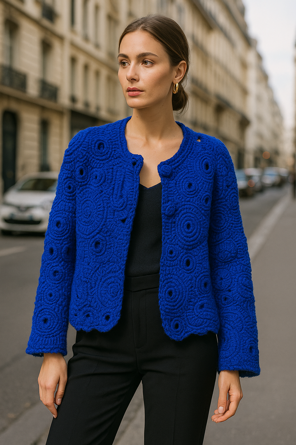 Royal Blue Couture Crochet Jacket – Handmade Luxury Designer Knitwear  Size L/XL