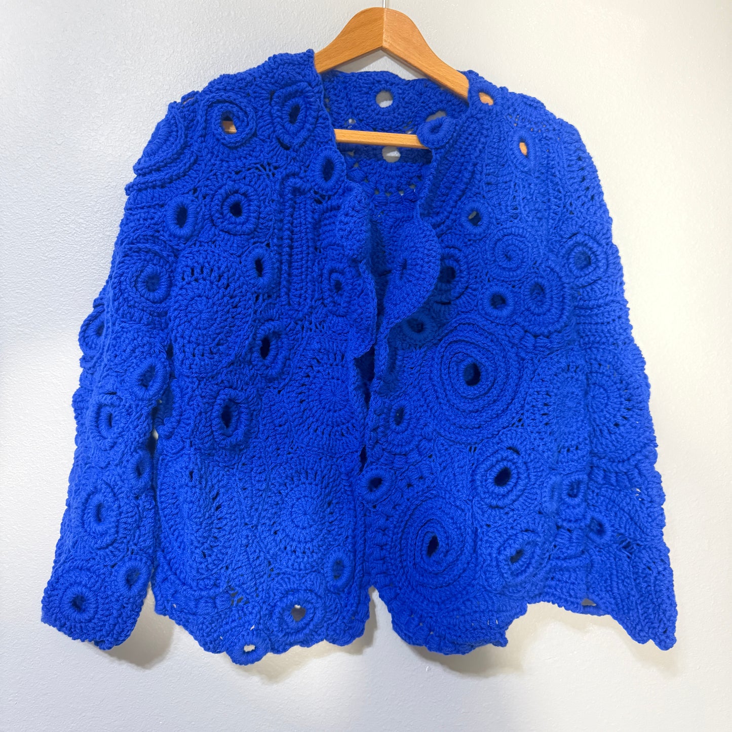 Royal Blue Couture Crochet Jacket – Handmade Luxury Designer Knitwear  Size L/XL
