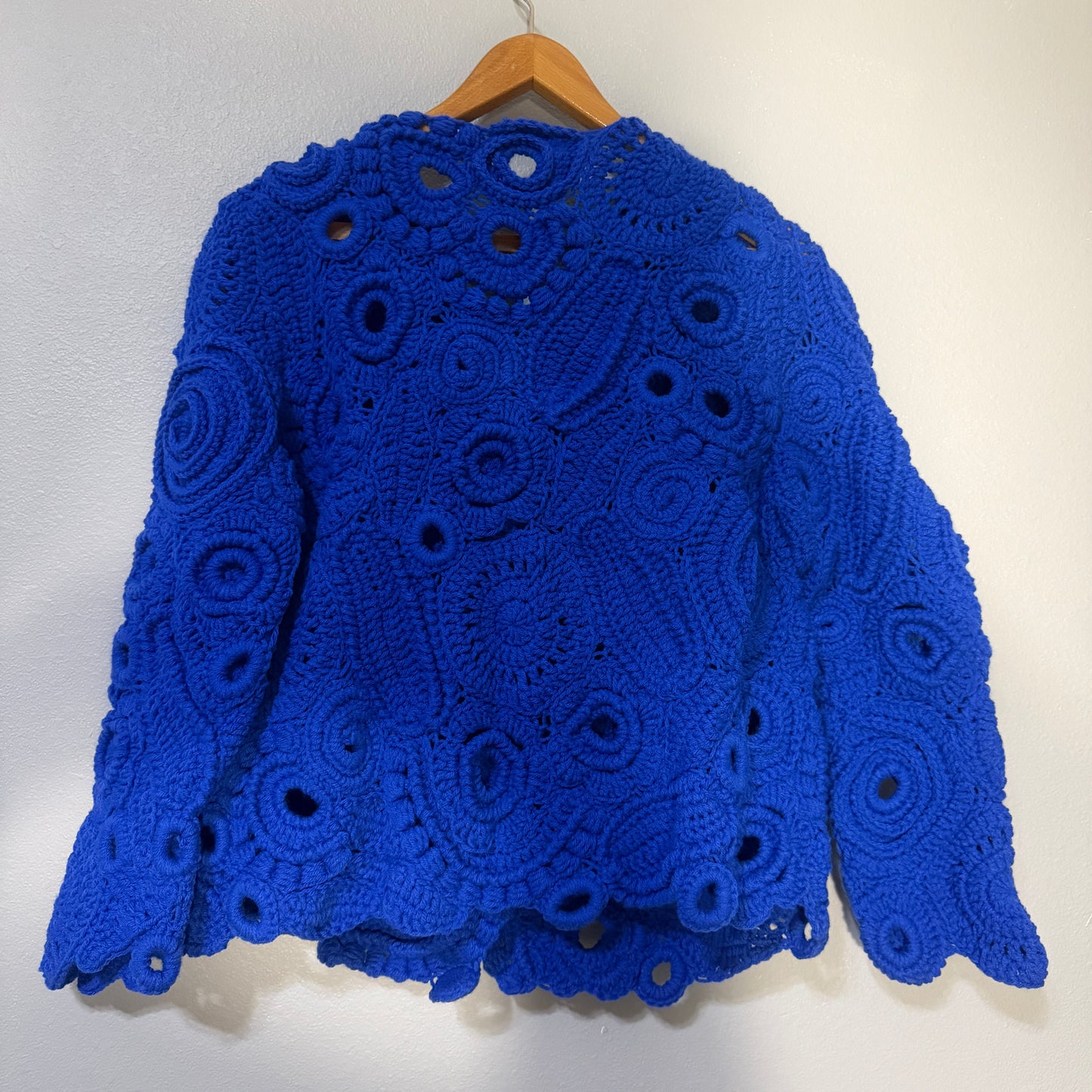 Royal Blue Couture Crochet Jacket – Handmade Luxury Designer Knitwear  Size L/XL