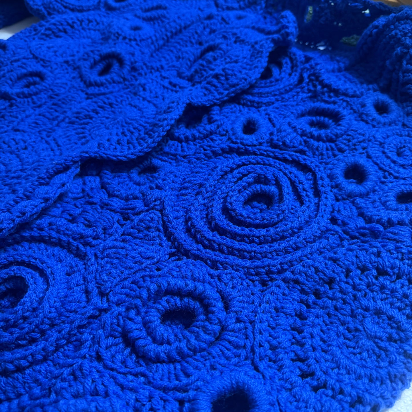 Royal Blue Couture Crochet Jacket – Handmade Luxury Designer Knitwear  Size L/XL