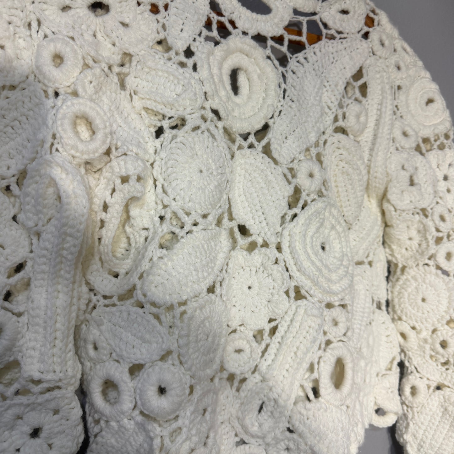 Luxury Crochet Jacket – Handmade Textured Statement Piece in White Size M Boho Bridal Sweater Jacket Unique