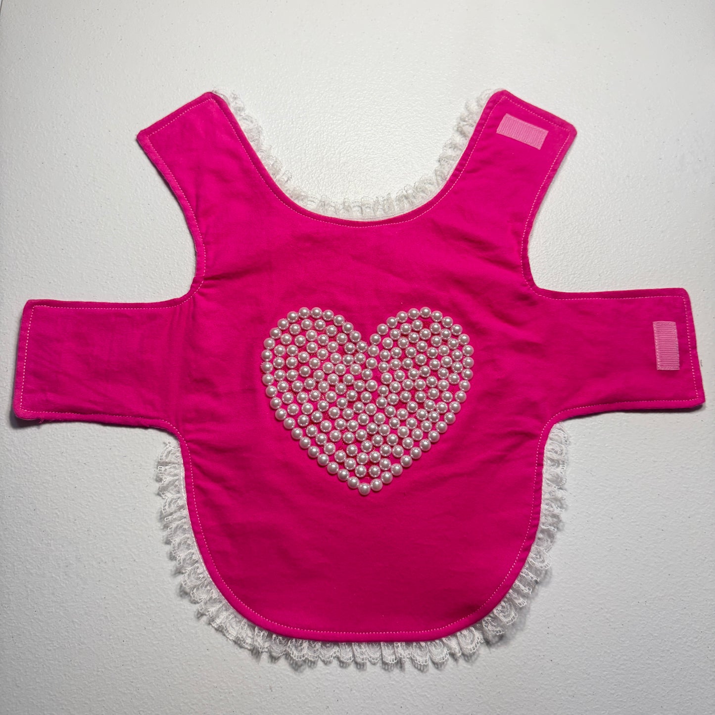 Luxury Pink Pearl Heart Dog Dress Dog Outfit with Lace Trim Cute Pet Clothe M