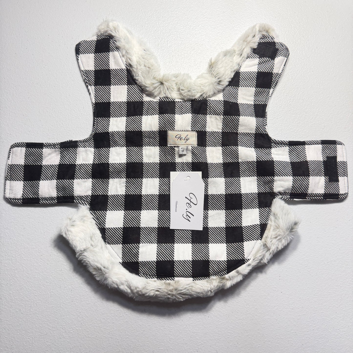 Buffalo Plaid Dog Coat with Fur Trim Stylish Winter Jacket for Pets