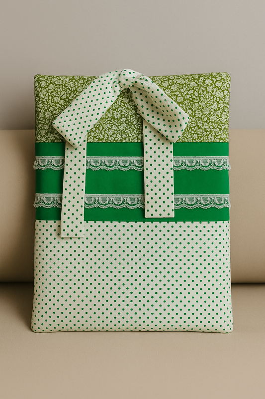 Green Lace Bow Laptop/Tablet Sleeve – Handmade Chic Padded Case