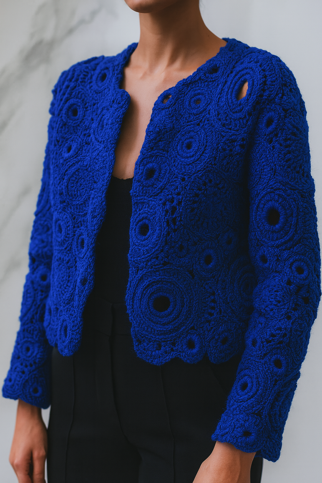 Royal Blue Couture Crochet Jacket – Handmade Luxury Designer Knitwear  Size L/XL